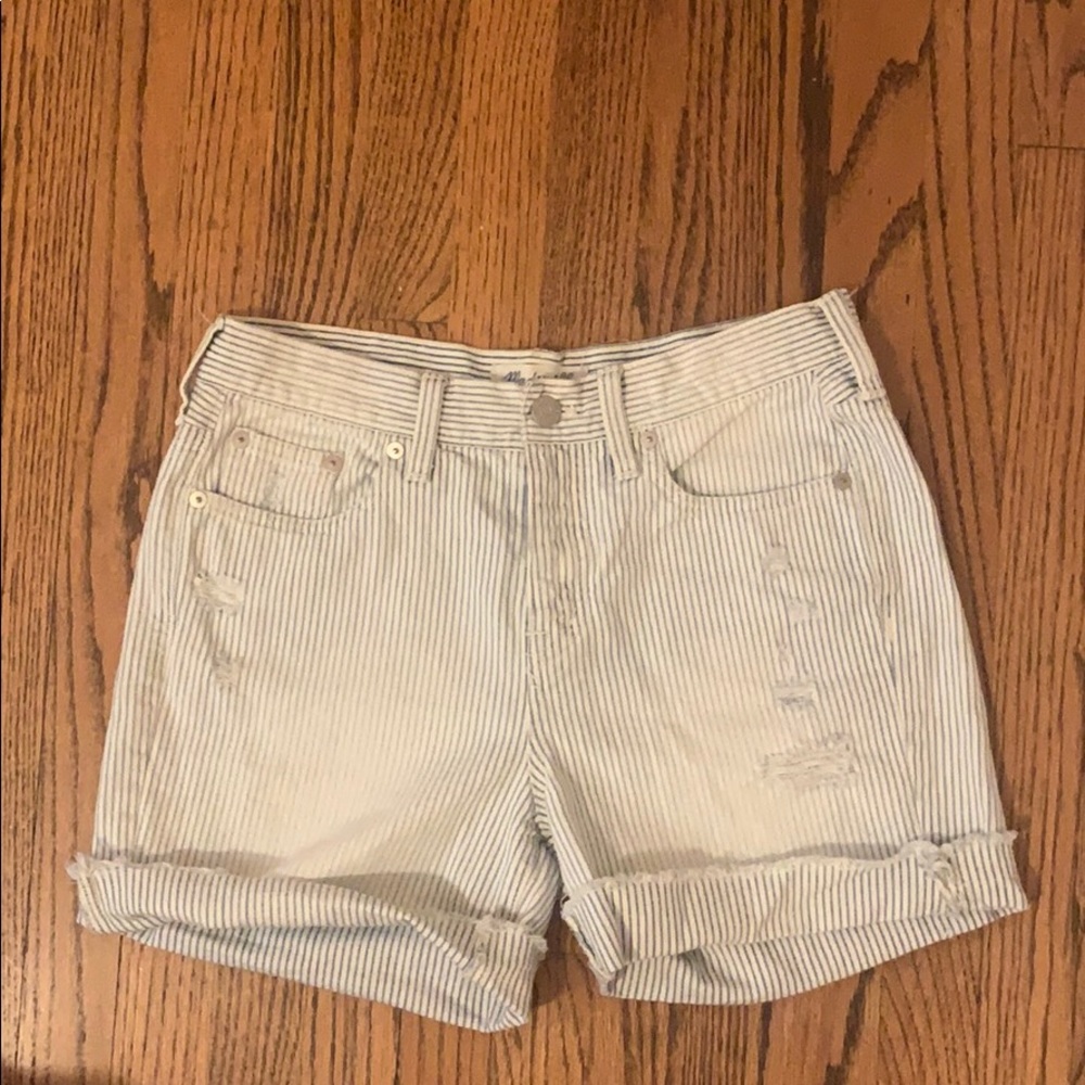 Blue and white striped denim boy shorts